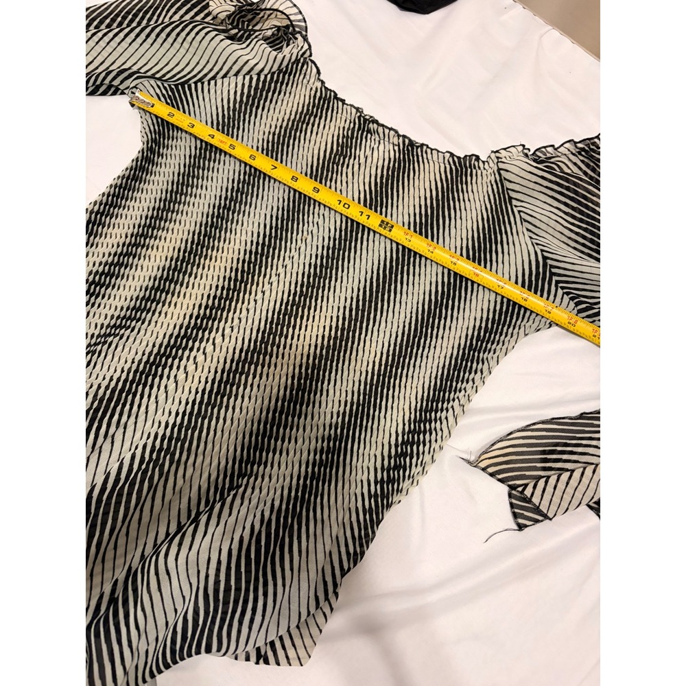 MKM Designs Black White Striped Pleated Tunic with Flowy Flared Angel Sleeve - Picture 9 of 11